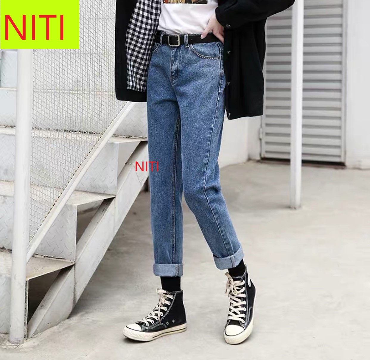 [HCM][ CUỐN THEO CHIỀU GIÓ!! ] QUẦN JEAN NỮ LƯNG CAO KIỂU QUẦN BAGGY JEAN NỮ NITI LƯNG CAO MÀU XANH ĐẬM LAI CUỐN CHẤT VẢI SIÊU DÀY LÊN FORM CỰC CHUẨN DIỆN ĐỒ DẠO PHỐ NGAY NÀO