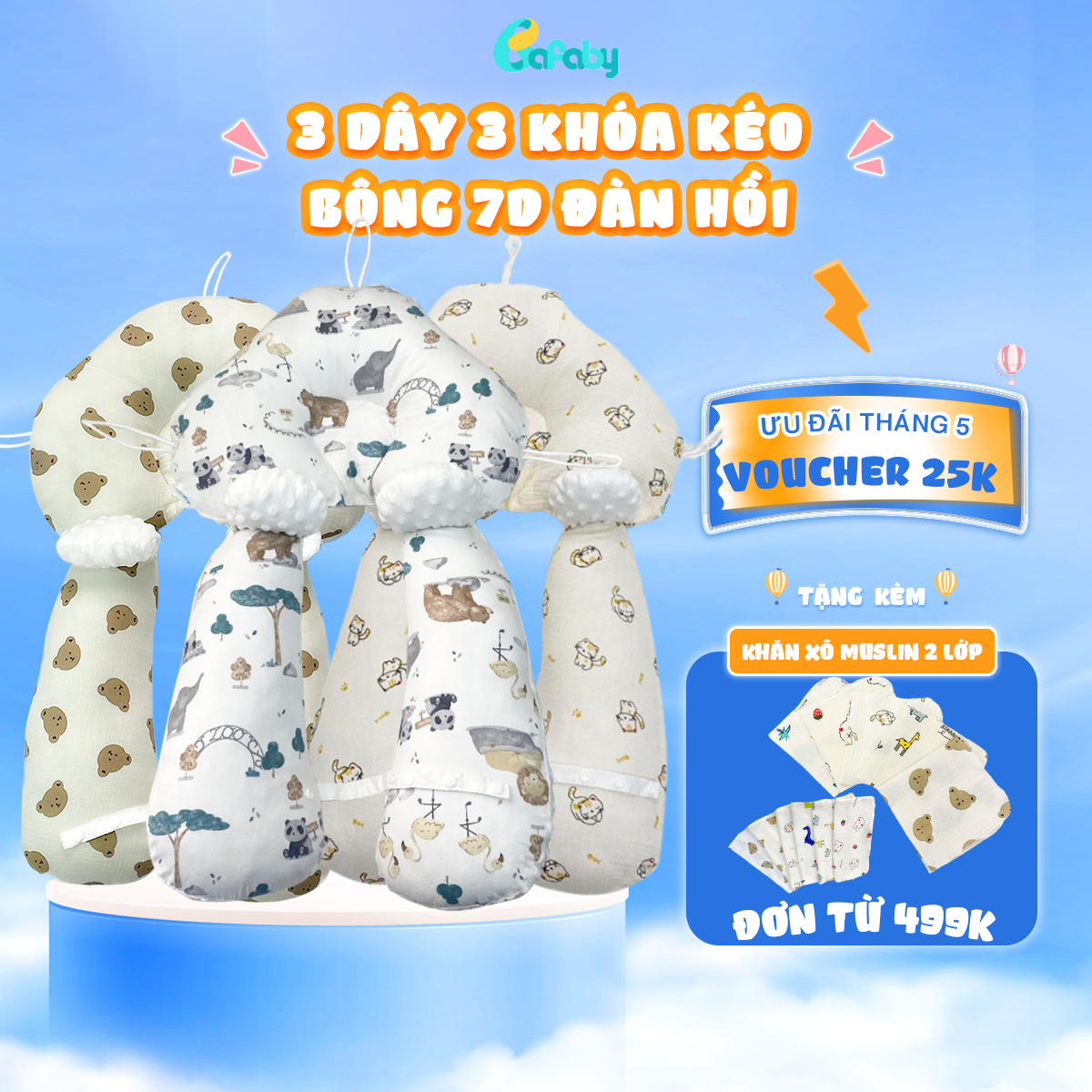 Gối Chữ U Cho Bé Sơ Sinh Chống Giật Mình Chống Bẹp Đầu Có Dây Rút Điều Chỉnh Bafaby Kidz - 305