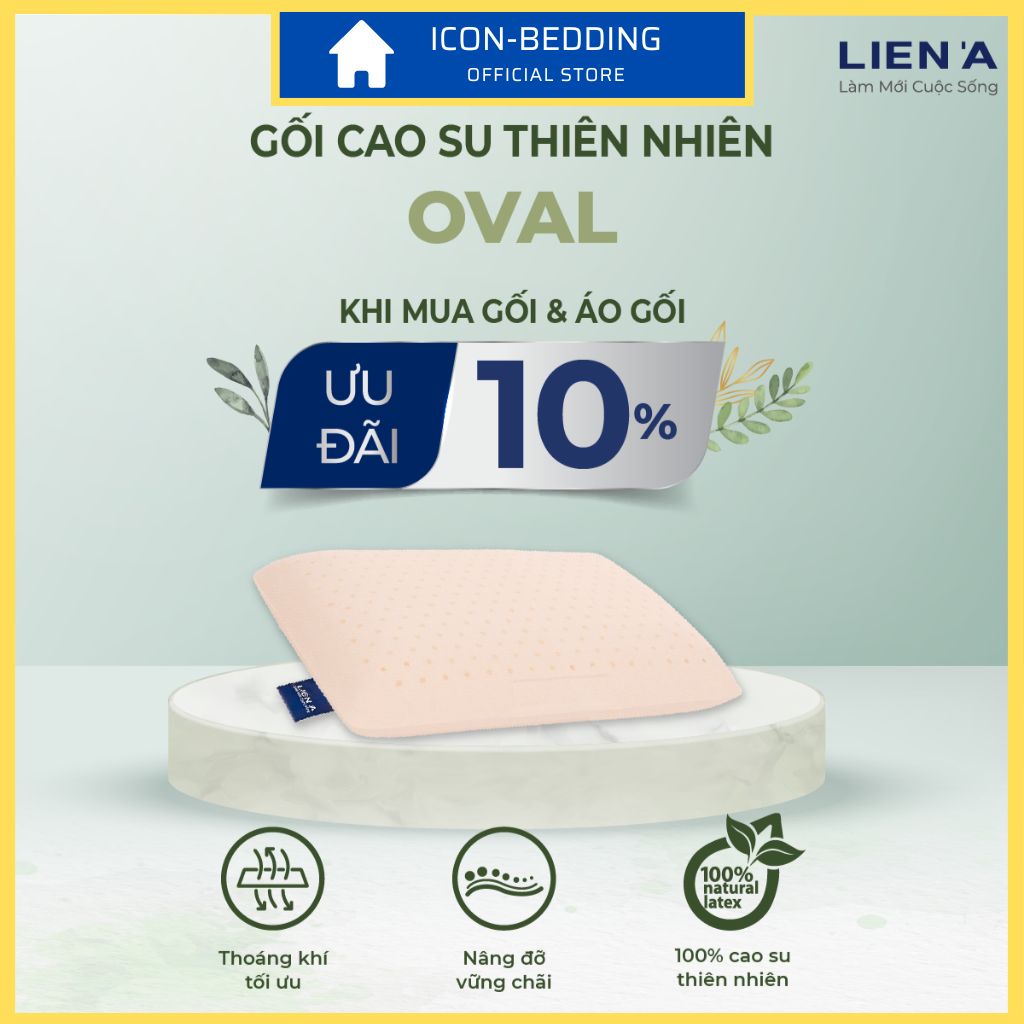 Gối liên á oval - cao su thiên nhiên, nhiều kích thước, chính hãng by icon-bedding