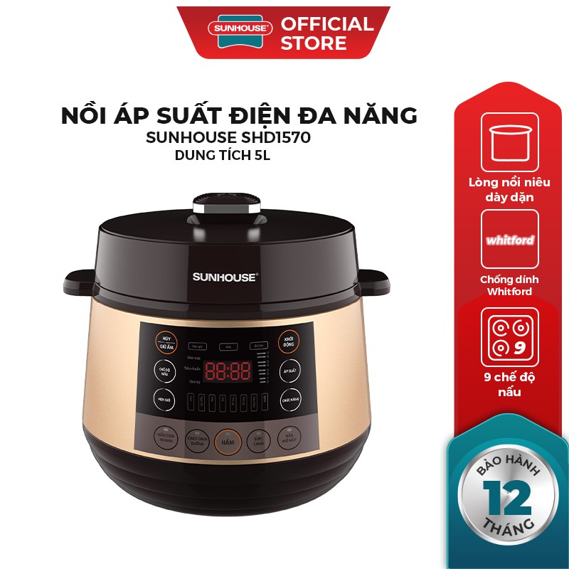 Nồi áp suất điện tử sunhouse 5l đa năng shd1570