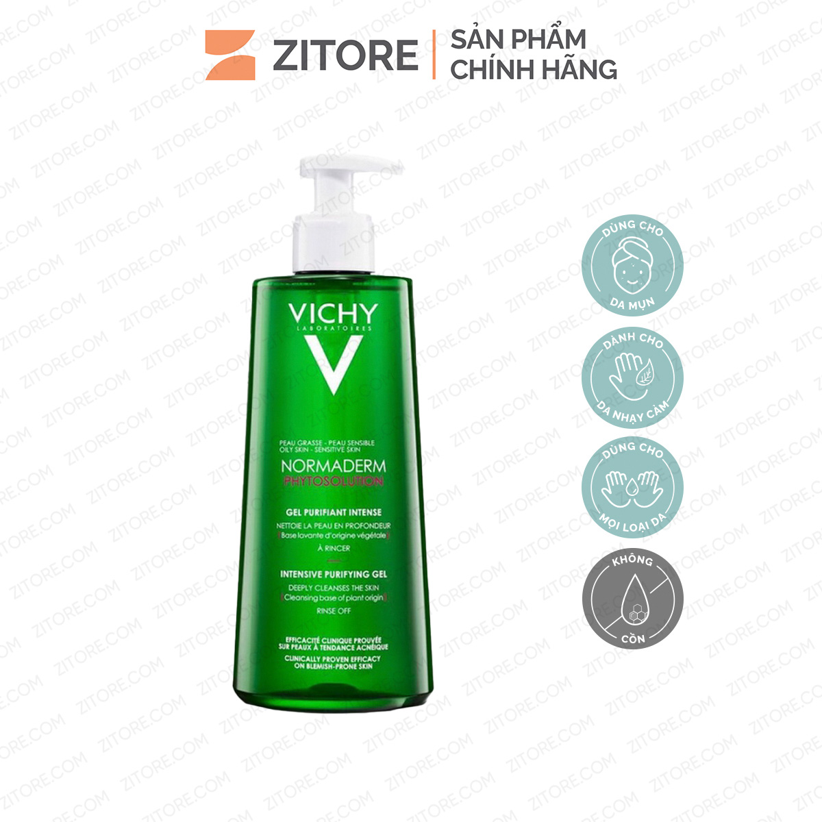 Sữa rửa mặt vichy dạng gel sạch sâu cho da nh.ờ.n, mụn 400ml - sản phẩm chính hãng tại zitore