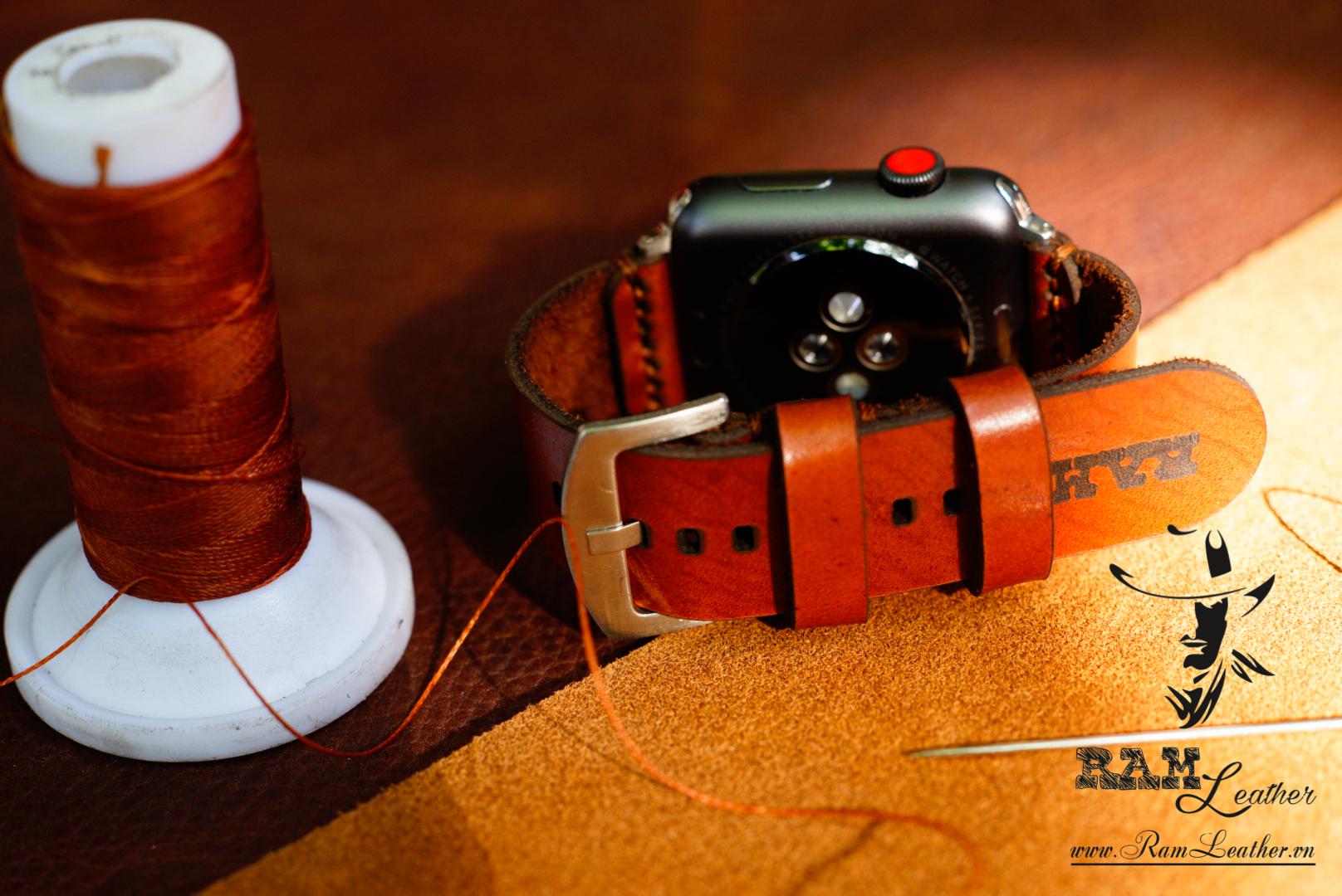 Dây da đồng hồ da bò nâu sáng ram leather simple 3 24mm