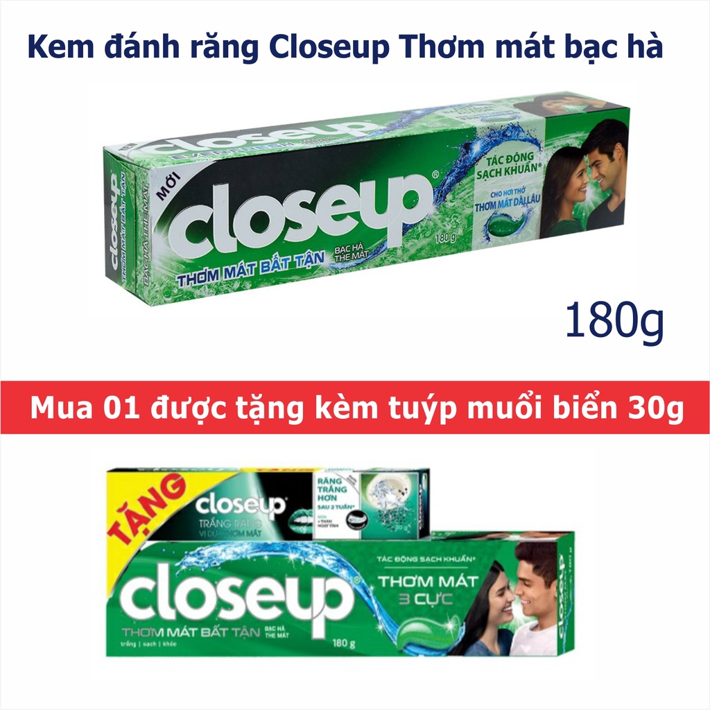 Kem đánh răng Close up Bạc hà 180g được tặng kèm tuýp 30g