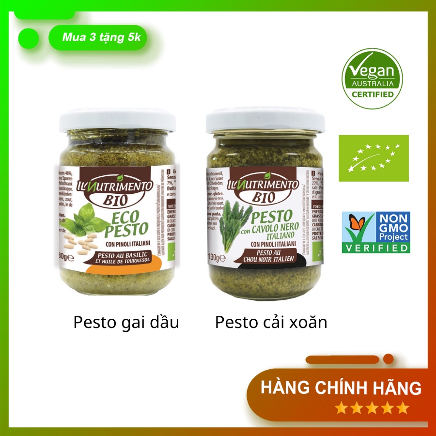 Sốt Pesto Thuần Chay, Cải Xoăn Hữu Cơ 130g IL Nutrimento Pesto Without