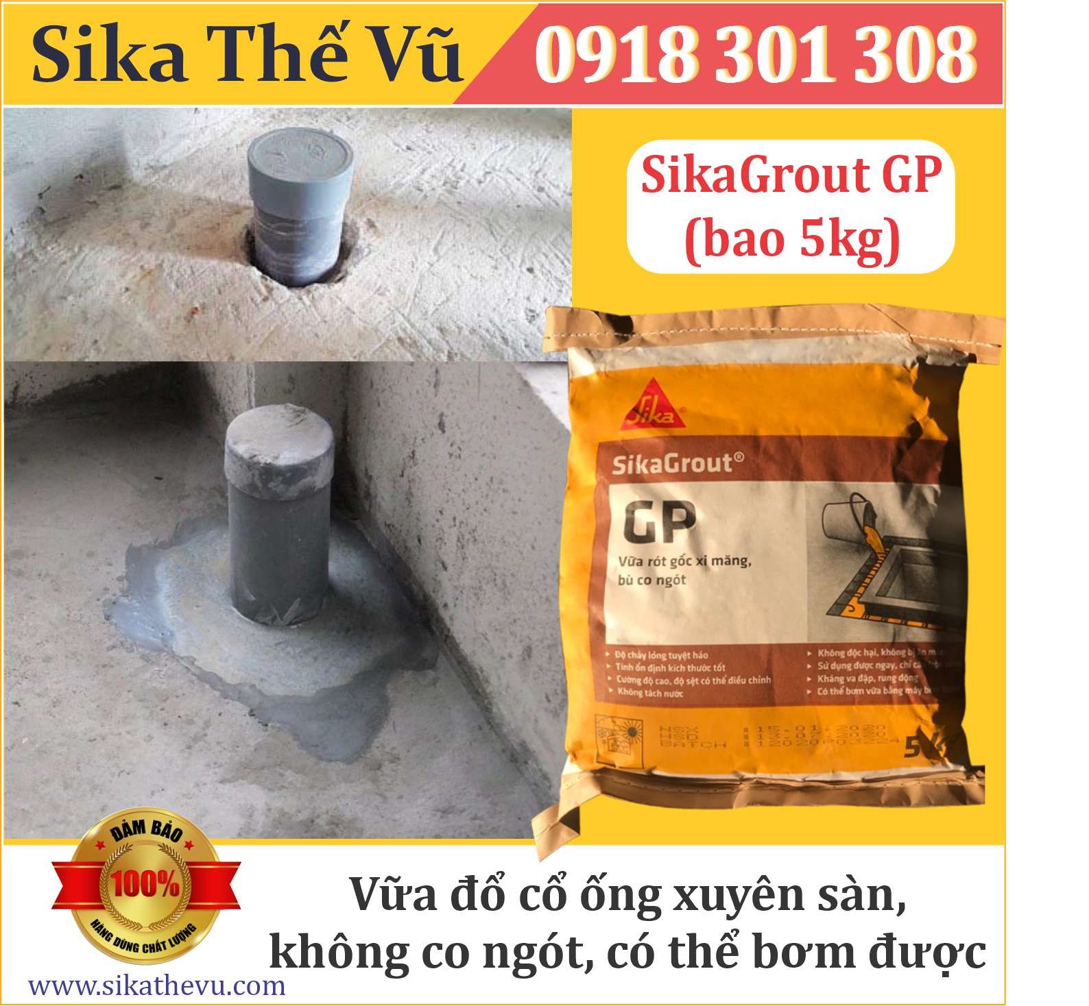 Vữa đổ cổ ống xuyên sàn _ SikaGrout GP - 05kg - SIKA THẾ VŨ