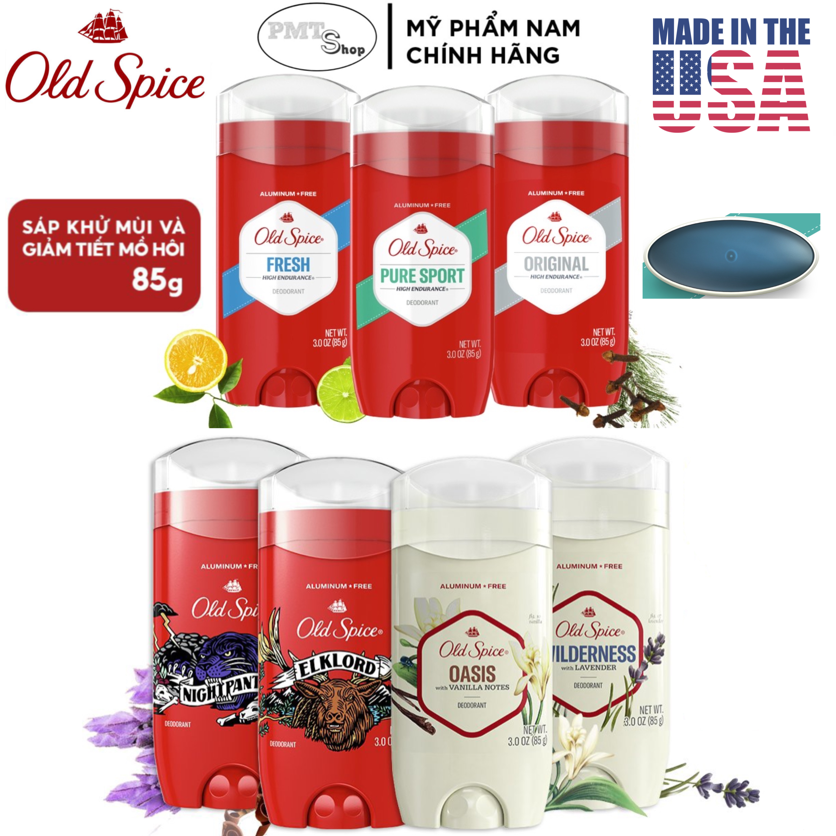 (NK Mỹ) Lăn khử mùi Old Spice 85g sáp xanh Timber / Wilderness / Oasis / Nightpanther / Swagger / Captain / Bearglove / Pure Sport / Fresh