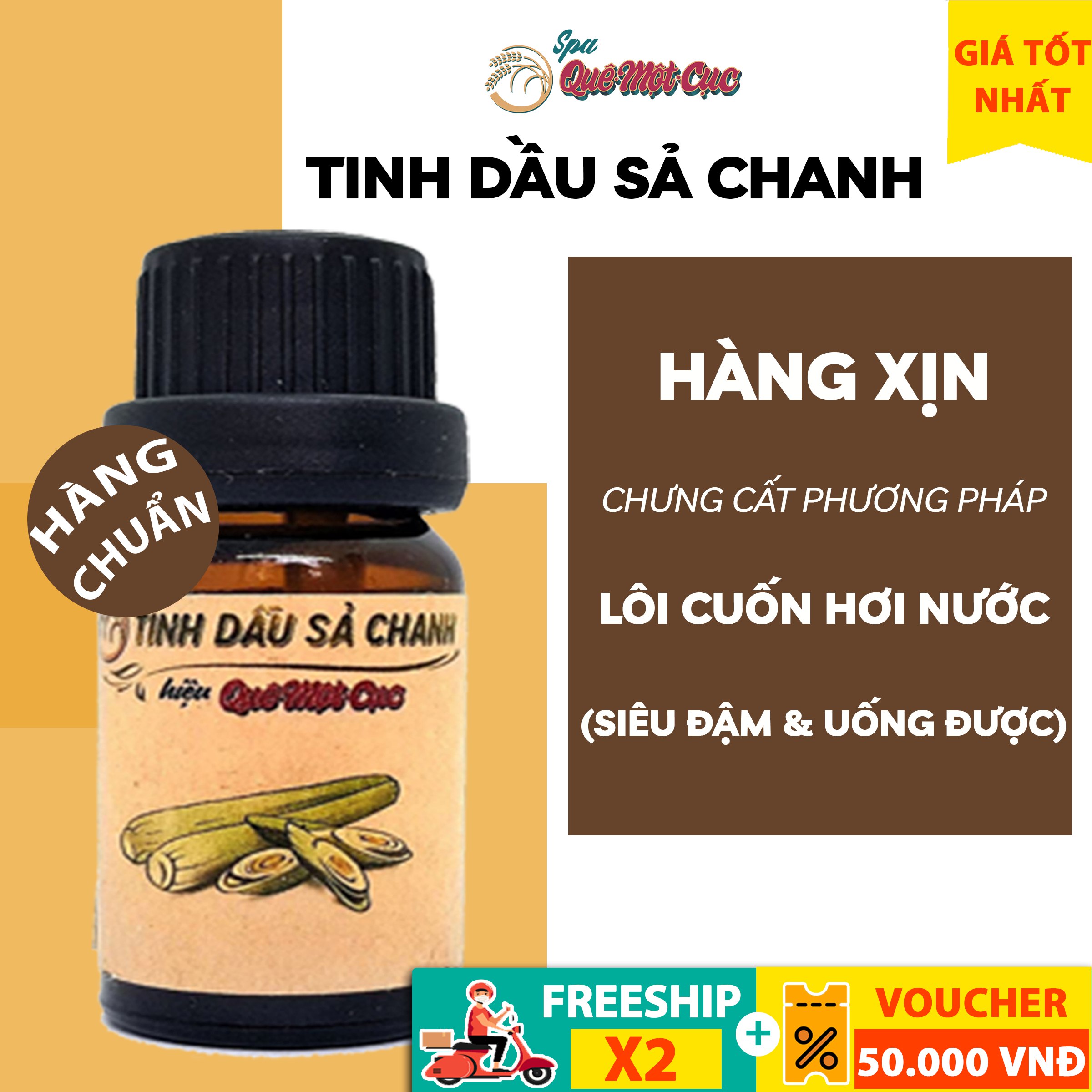 Tinh dầu sả chanh LOẠI XỊN, tinh dầu đuổi muỗi, 100% nguyên chất, chiết tách đặc biệt QUÊ MỘT CỤC 10ml