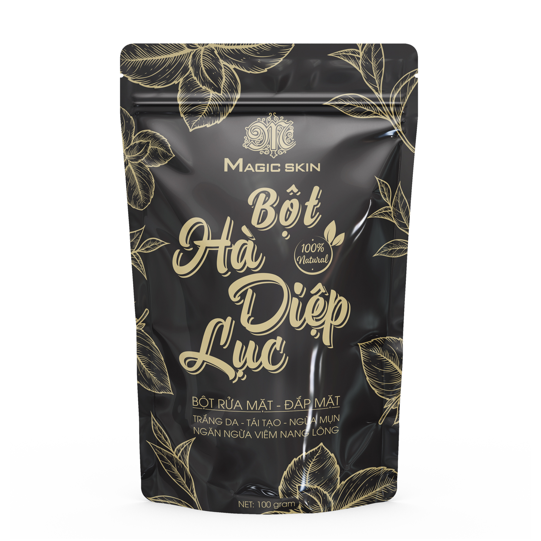 Bột hà diệp lục rửa mặt đắp mặt ngừa mụn thiên nhiên cho da sáng sạch Magic Skin