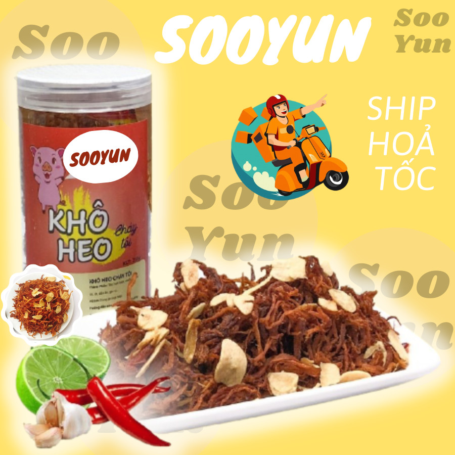 Khô heo cháy tỏi thịt lợn sấy khô hũ pet 300g loại 1 , đồ ăn vặt sooyun