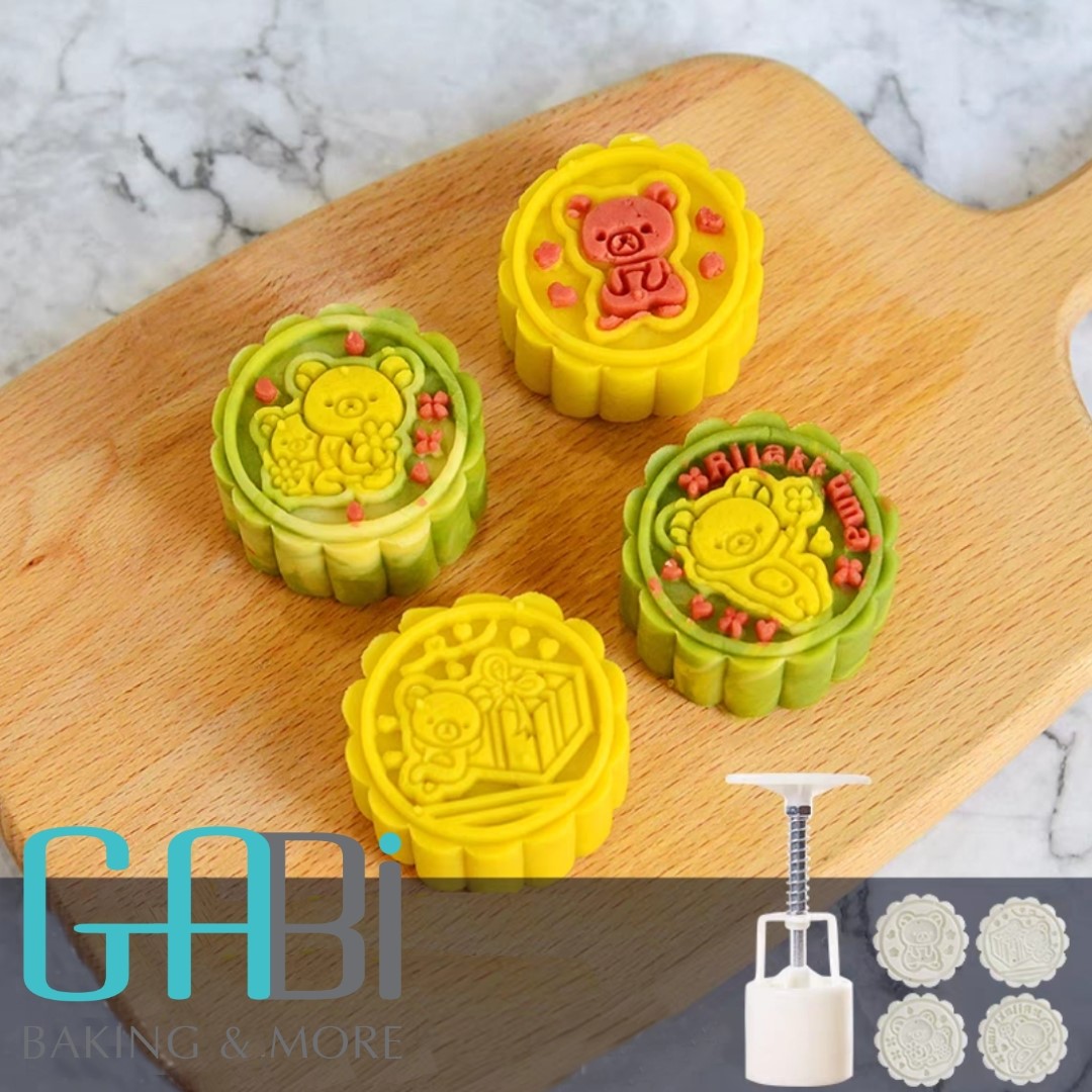 Khuôn nhấn trung thu lò xo 4 mặt gấu 50g