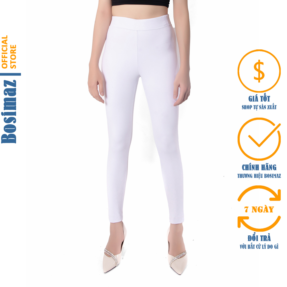 Quần Legging Nữ Bosimaz MS012 dài không túi màu trắng cao cấp, thun co giãn 4 chiều, vải đẹp dày, thoáng mát không xù lông.