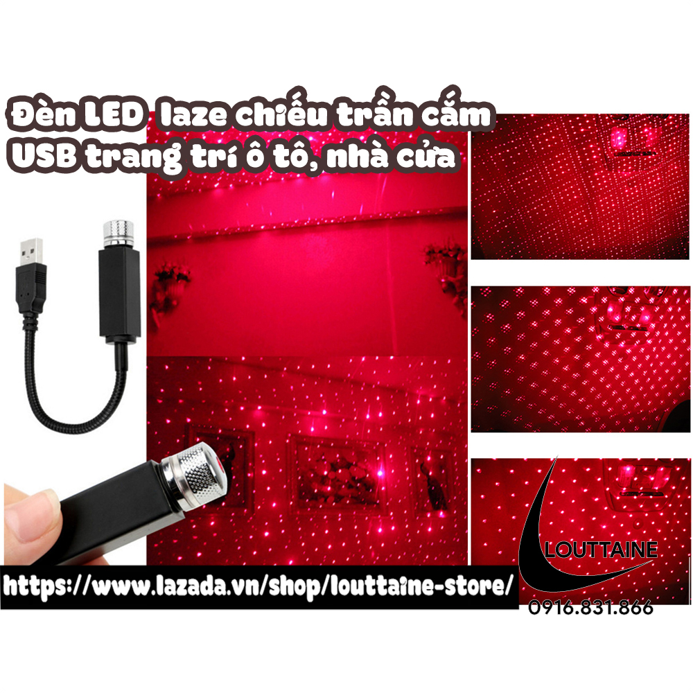 Đèn chiếu trần đèn laze led nội thất ô tô phụ kiện trang trí nội thất nhà cửa cắm cổng USB