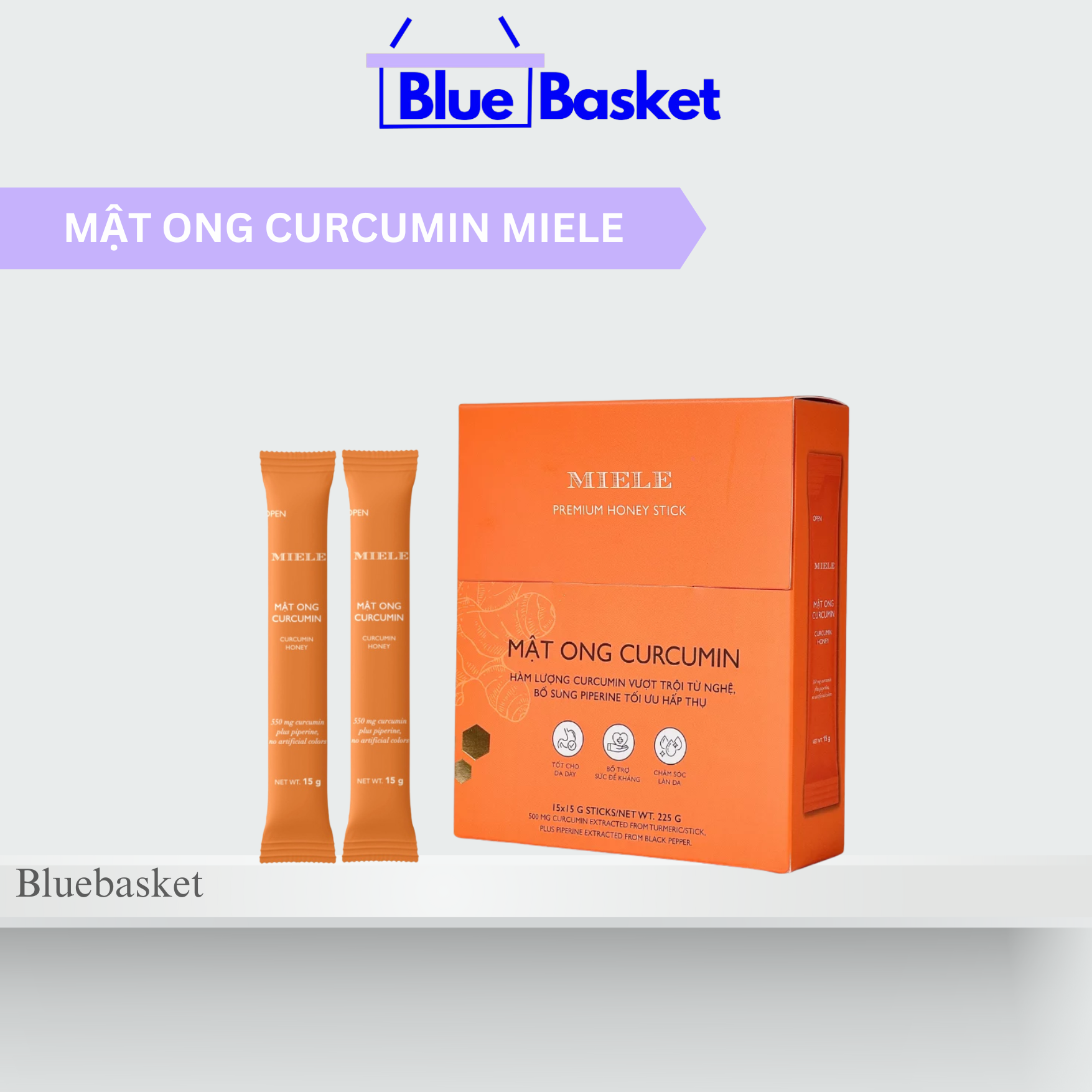 Mật Ong Nghệ Curcumin Miele Hộp 15 Sticks Cho Một Dạ Dày Khỏe Mạnh và Giúp Tăng Cường Sức Để Kháng ( 15 sticks x 15G )