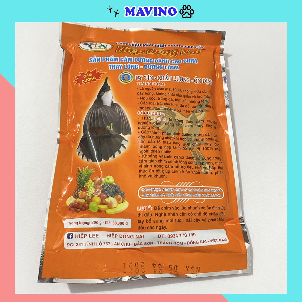[Hoàn Tiền 10%] Cám chim hiệp đồng nai 200gr - thức ăn cao cấp cho chim chào mào - Gói cam