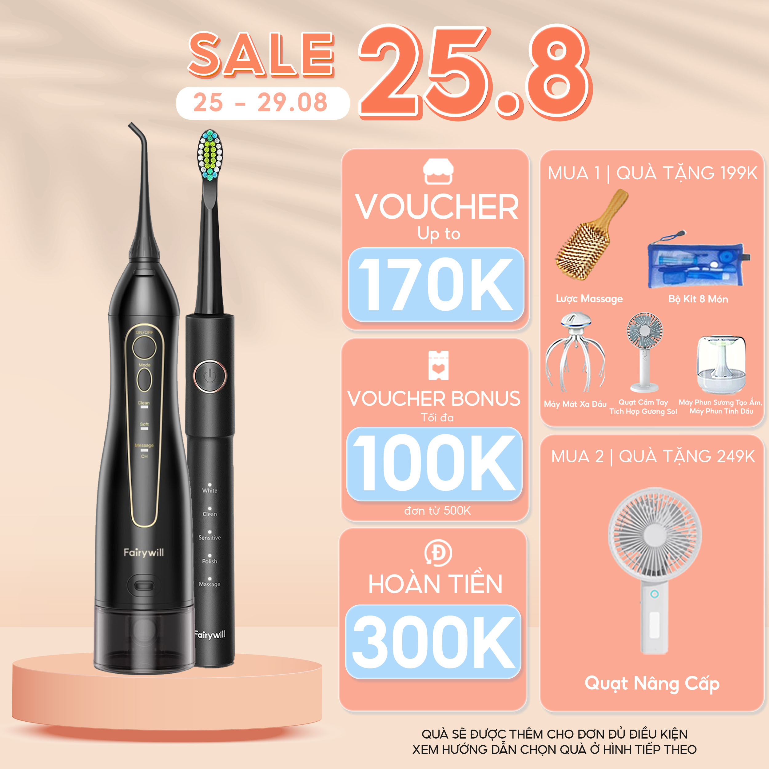 Máy tăm nước cầm tay Fairywill FW5020E 2024. Tặng kèm 8 đầu tăm và túi đựng máy Fairywill chính hãng. Hàng nhập khẩu trực tiếp