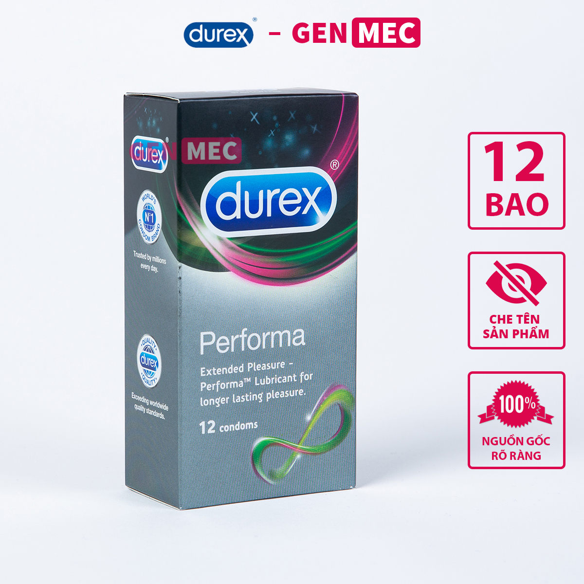 Bao cao su kéo dài thời gian durex performa - siêu thăng hoa - bcs durex performa hộp 12 bao - genmec