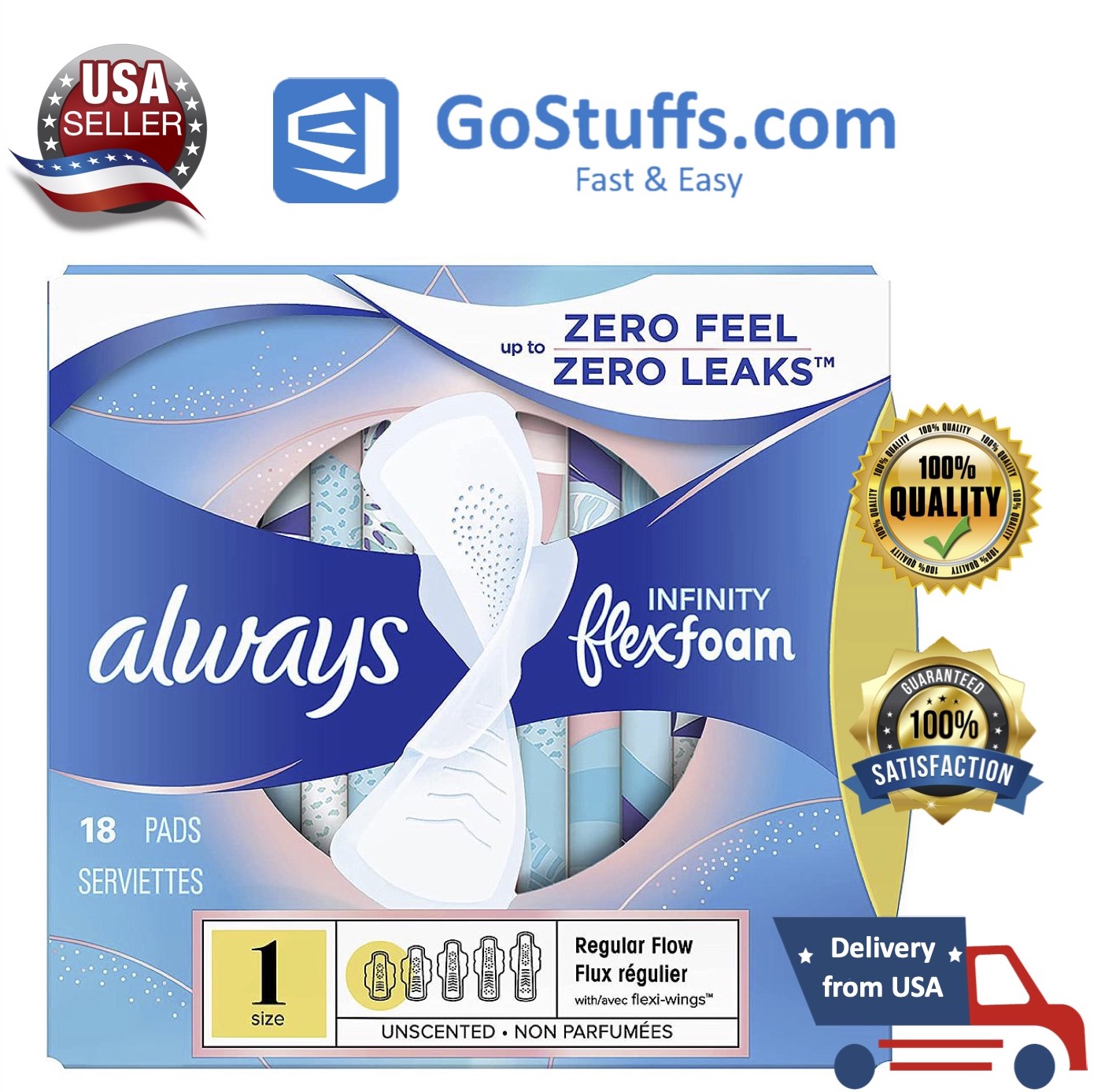 Hàng Mỹ Always Infinity FlexFoam size 1 - Băng vệ sinh siêu thấm có cánh