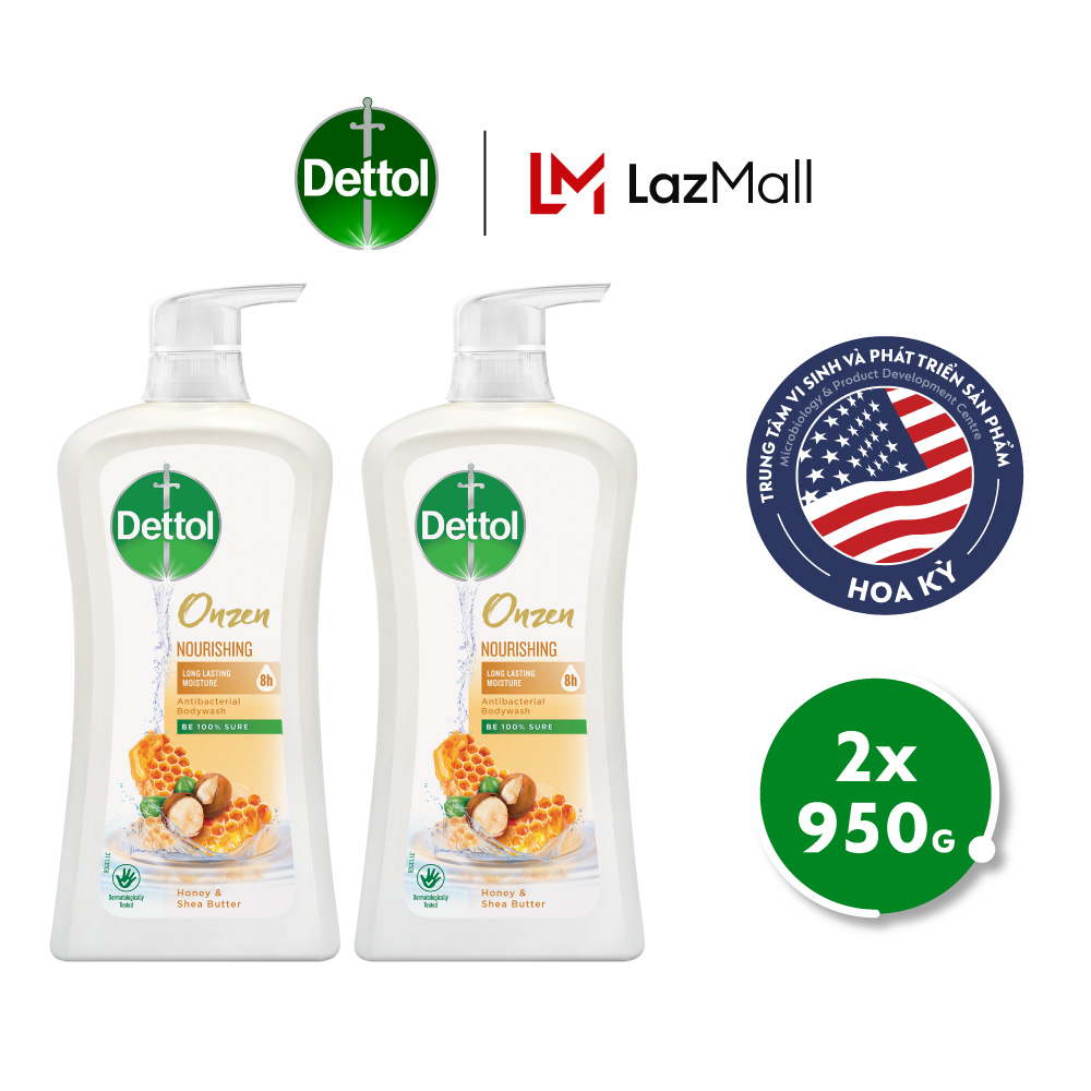 [LIVESTREAM] Combo 2 Sữa tắm Dettol Onzen Dưỡng Da Mật Ong Bơ Hạt Mỡ 950g