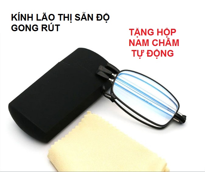 Kính lão thị, viễn thị trung niên nam nữ gọng rút siêu gọn tặng hộp nam châm như hình