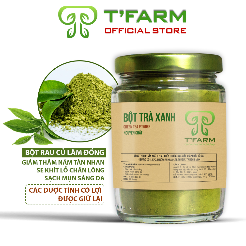 Bột Trà Xanh Đắp Mặt Nguyên Chất TFARM (100gr/hũ) - Tắm trắng toàn thân bảo vệ dưới nắng hỗ trợ đắp mặt dưỡng da xóa mờ thâm nám [ Đã được kiểm nghiệm y tế ]