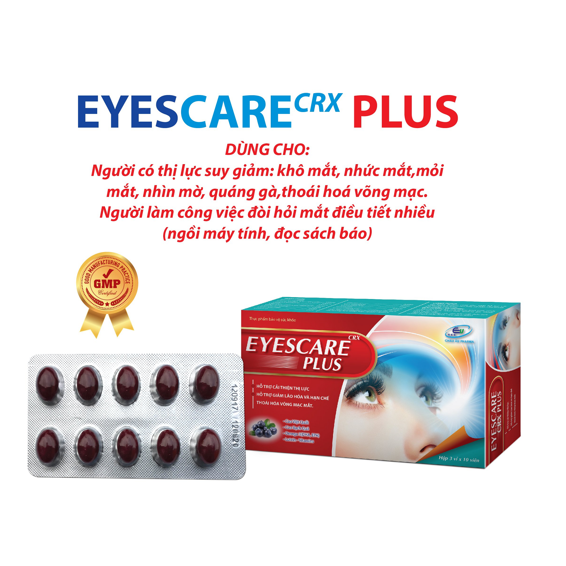 Viên Uống Sáng Mắt Eyescare Plus - Khỏi Lo Các Bệnh Về Mắt - Tăng Cường Thị Lực Cho Mắt - Hết Mỏi Mắt, Nhức Mắt - Mỗi Ngày 1 Viên - Eyes Care Plus - Hộp 30 Viên