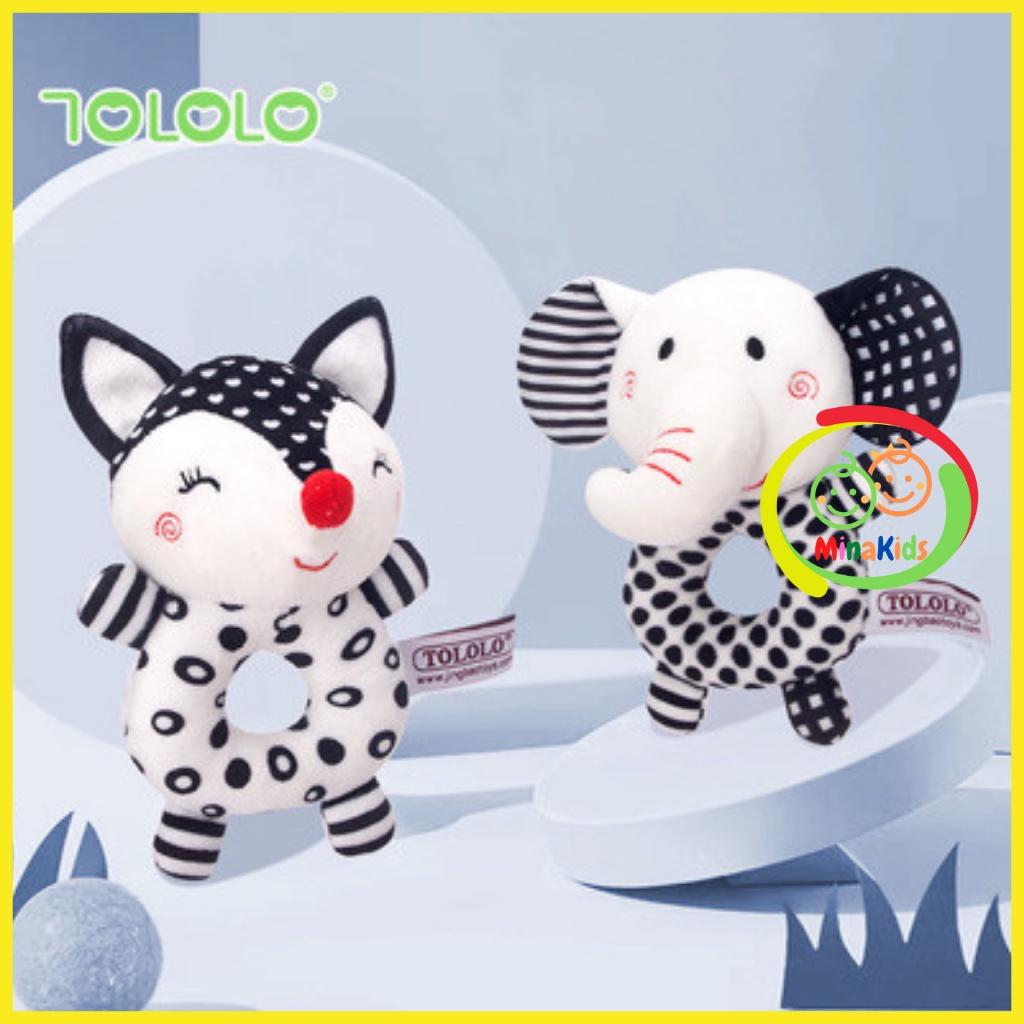 Đồ chơi lục lạc thú bông chút chít cho bé cầm nắm màu sắc đen trắng kích thích thị giác tololo tct19