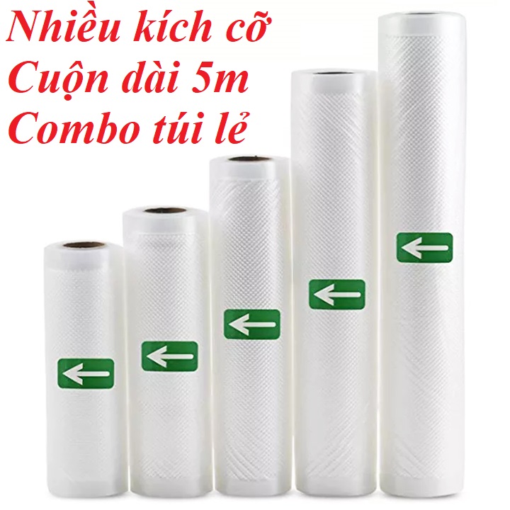 Túi hút chân không một mặt nhám nhiều kích thước - túi hút chân không cuộn dài 5m hoặc combo túi lẻ