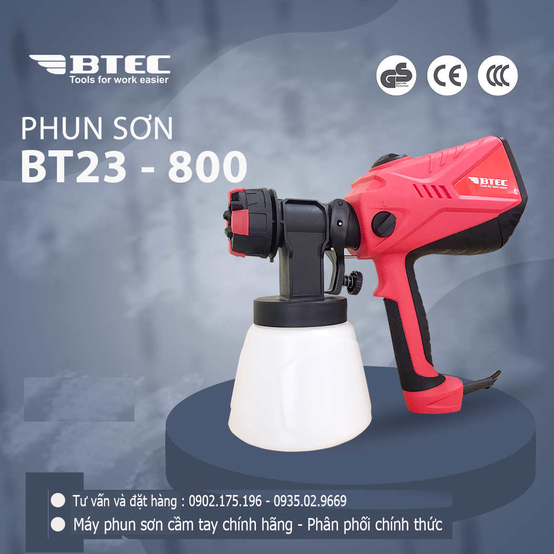 Máy phun sơn mini đa năng bằng điện bt23-800 | 2 chế độ phun + 4 béc phun 1.5-1.8-2.2-2.6mmm | bảo hành 12 tháng
