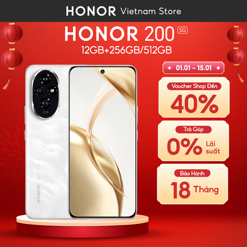  Điện thoại cao cấp Honor 200 5G 12GB + 256 512GB | Bộ 3 AI Camera 50MP | Pin 5200mAh sạc nhanh 100W | Chip Snapdragon 7 Gen 3 | Bảo hành 18 Tháng Hàng Chính Hãng 