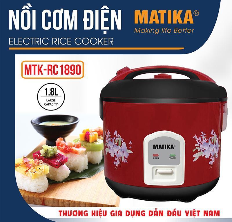 Nồi cơm điện matika1,8l 700w nắp gài màu đỏ mtk- rc 1890