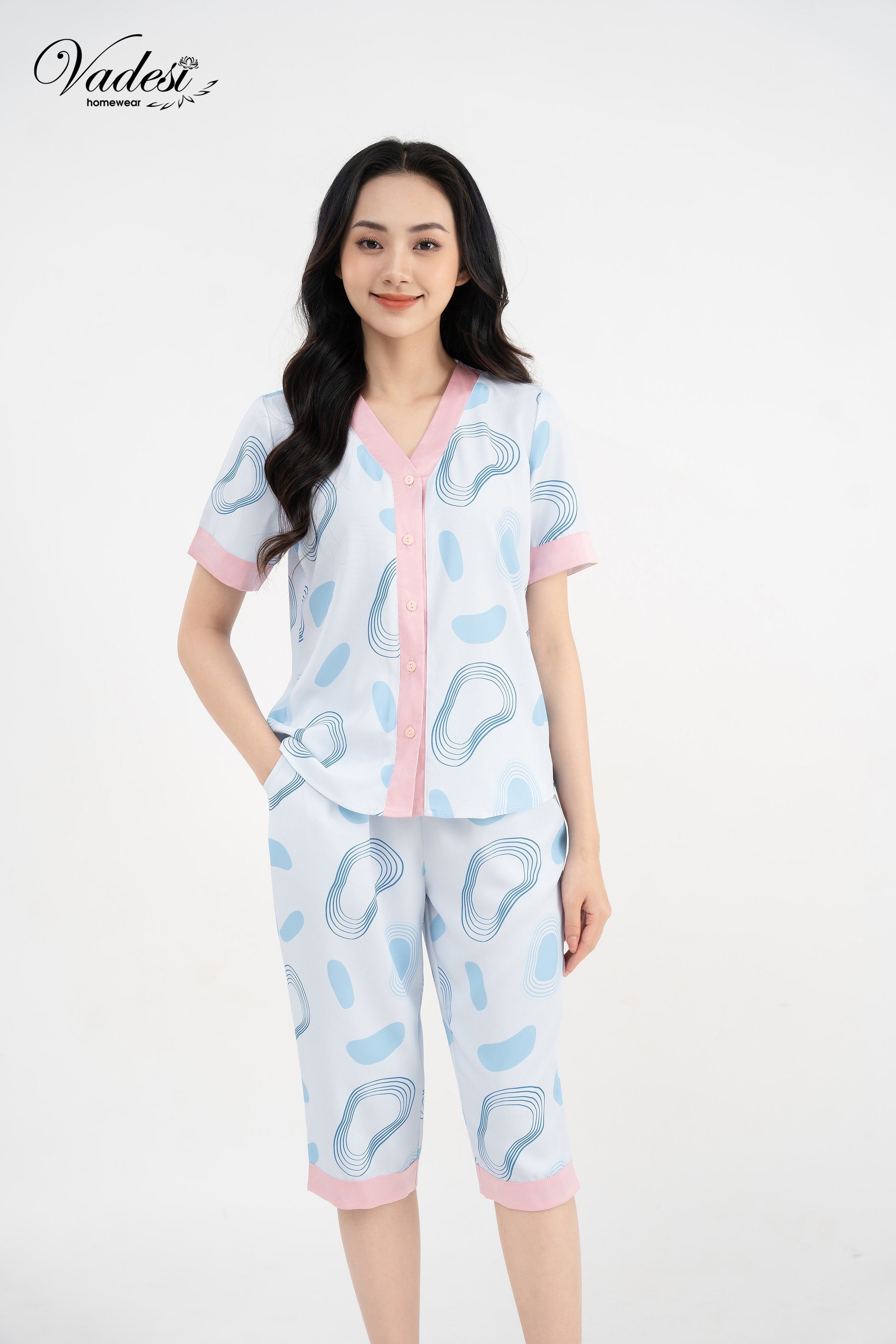 Bộ Pijama Lửng Cộc Cổ Tim Y Vadesi Luạ Cao Cấp Mặc Nhà Mùa Hè Mát Mềm Nhiều Họa Tiết Đẹp