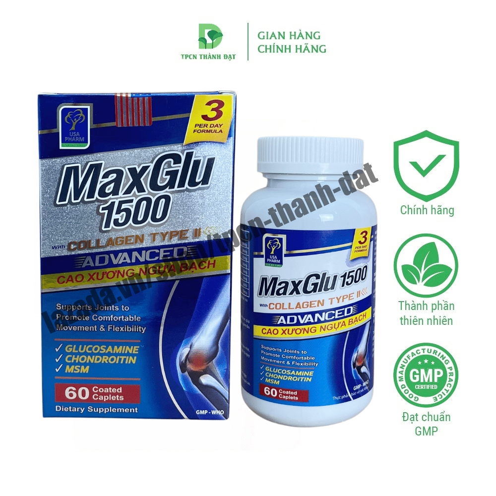 Viên uống MAXGLU 1500 bổ xung Glucosamine hỗ trợ xương khớp - Chai 60 viên