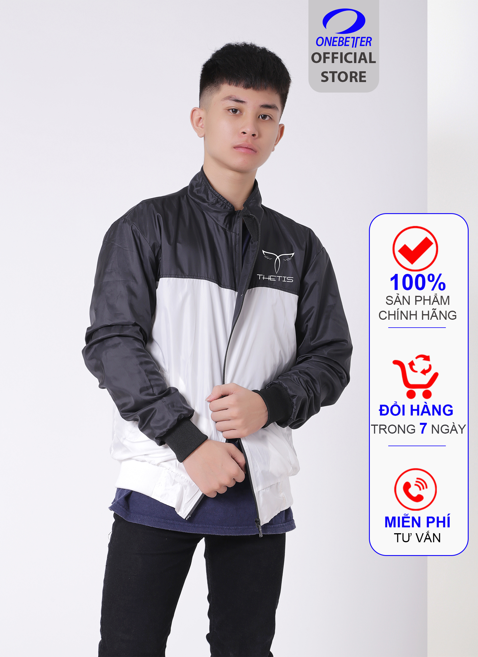 Áo khoác dù nam cao cấp dày 2 lớp đa năng đi nắng mặc ấm trên đen dưới trắng KD23