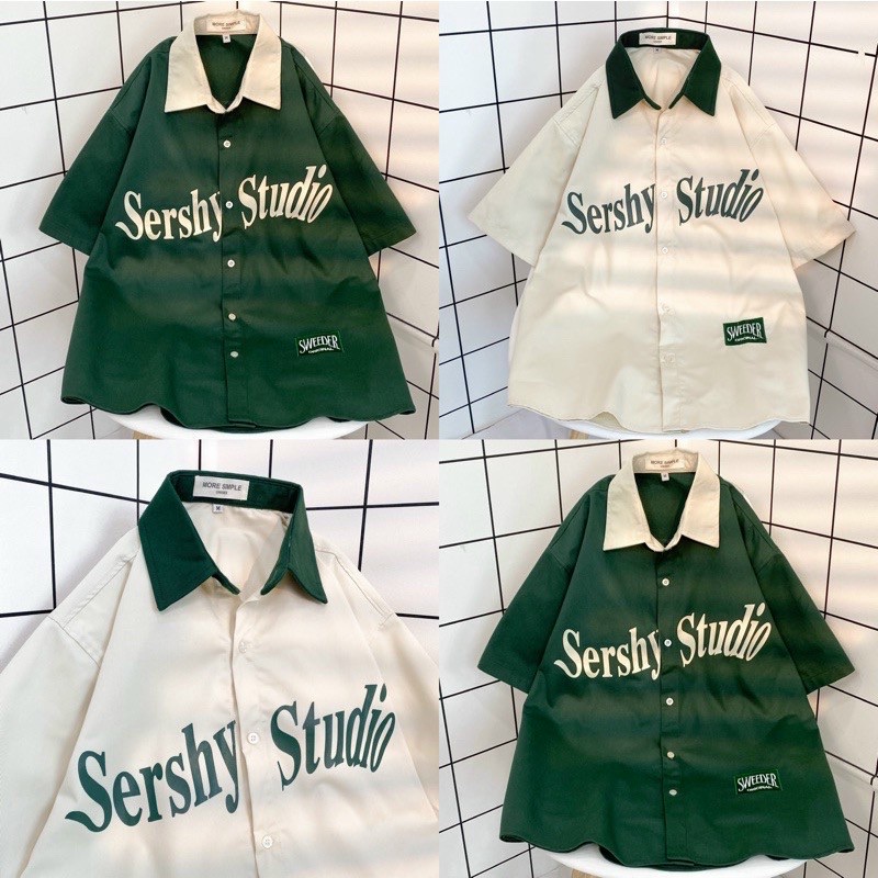 Áo Khoác sơ mi nam chất Kaki form rộng in chữ Sershy Studio thích hợp đi chơi đi dạo