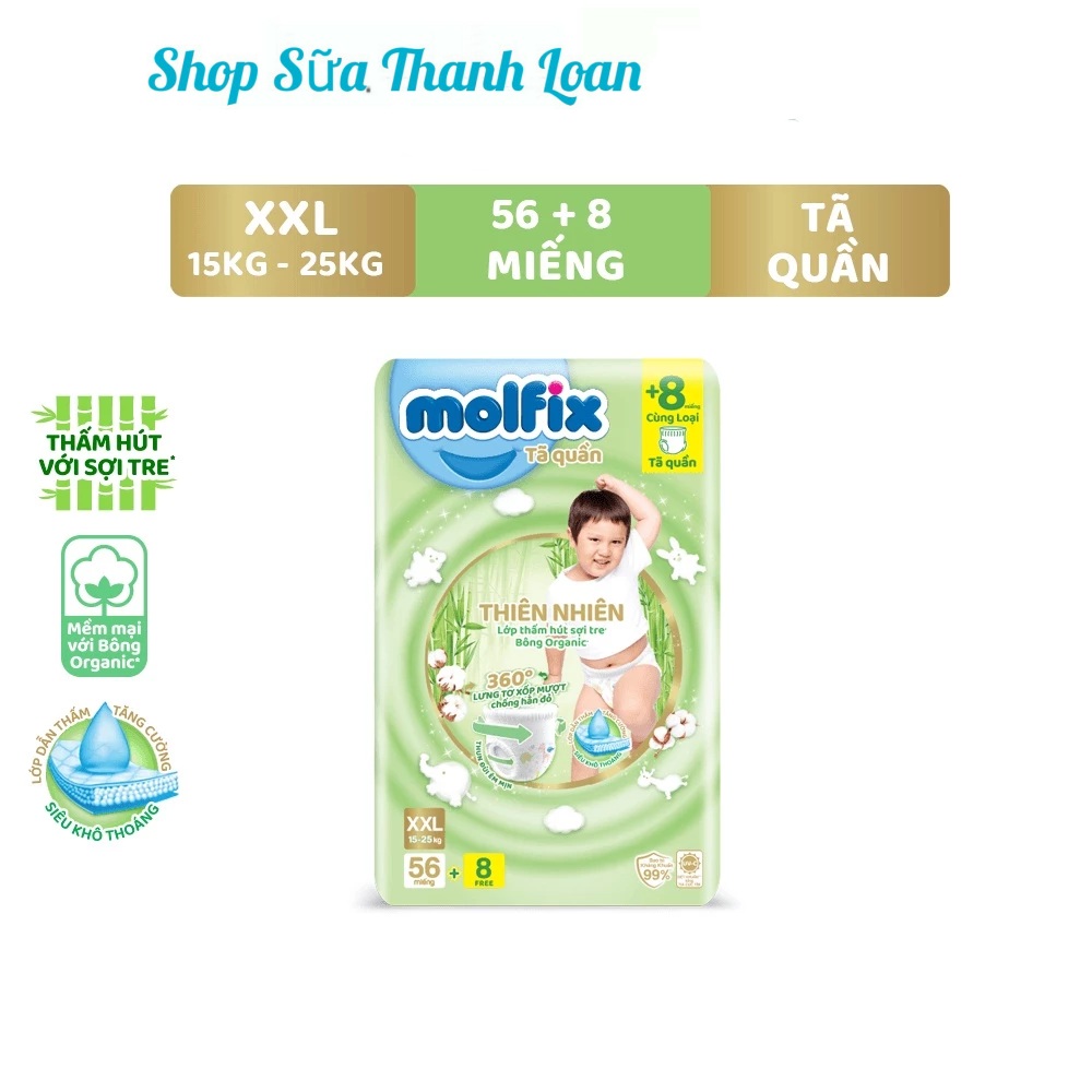 Tã/bỉm quần molfix thiên nhiên ultra xxl - gói 56+6 miếng.