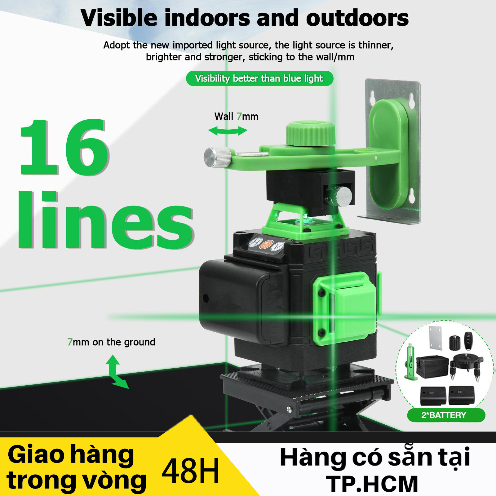 13PCS Máy cân bằng laze 16 tia Đèn xanh dùng trong thi công đi dây, máng cáp, công tắc, ổ cắm, lắp đèn, ống dẫn nước, lắp điều hòa nhiệt độ