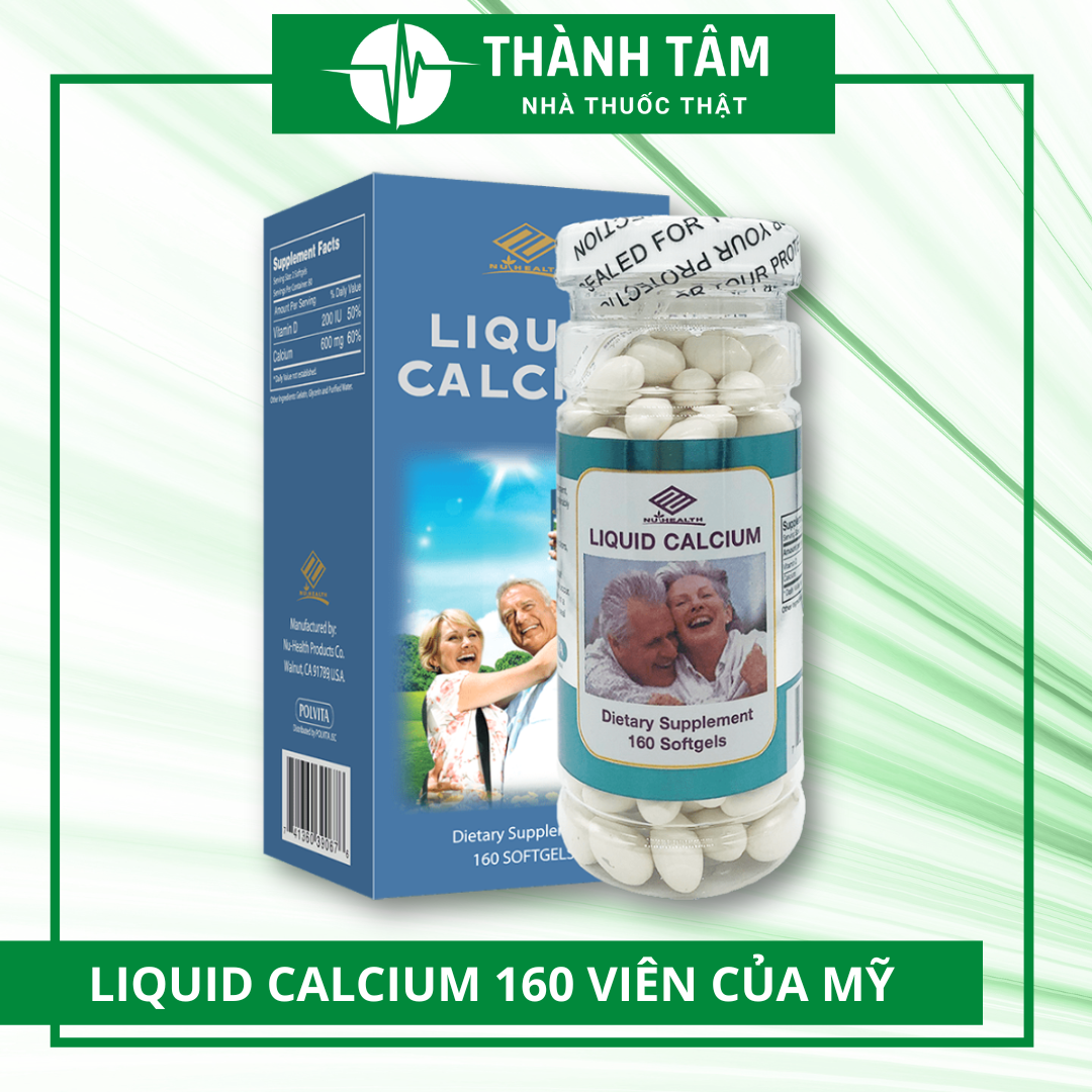 Liquid Calcium 160 viên, Viên uống bổ sung Canxi & Vitamin D3 Liquid Calcium Nuhealth của Mỹ