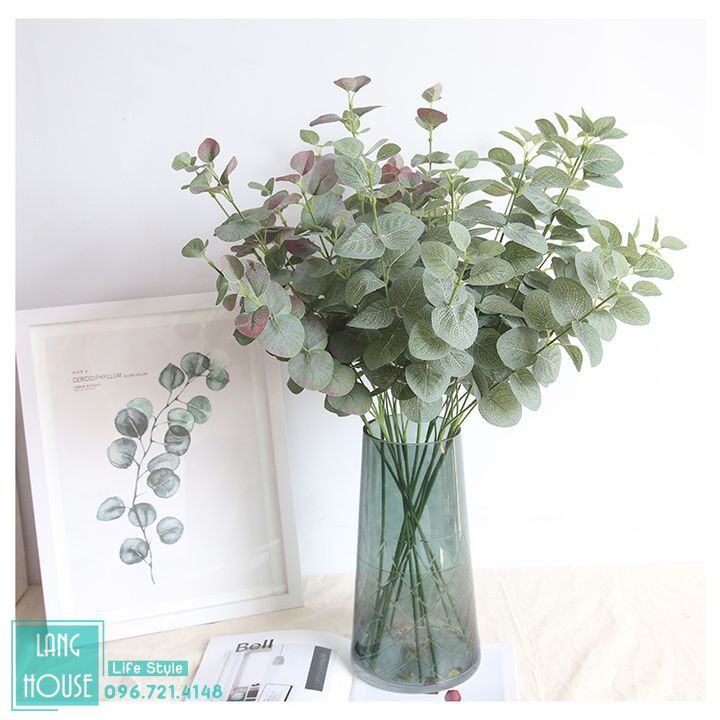 Hoa giả - cành khuynh diệp lớn loại 1 giống thật - 1 cành 3 nhánh