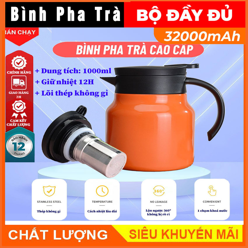 Ấm pha trà giữ nhiệt inox 316 dung tích 1 lít hàng cao cấp - Phích nước giữ nhiệt đựng nước nóng