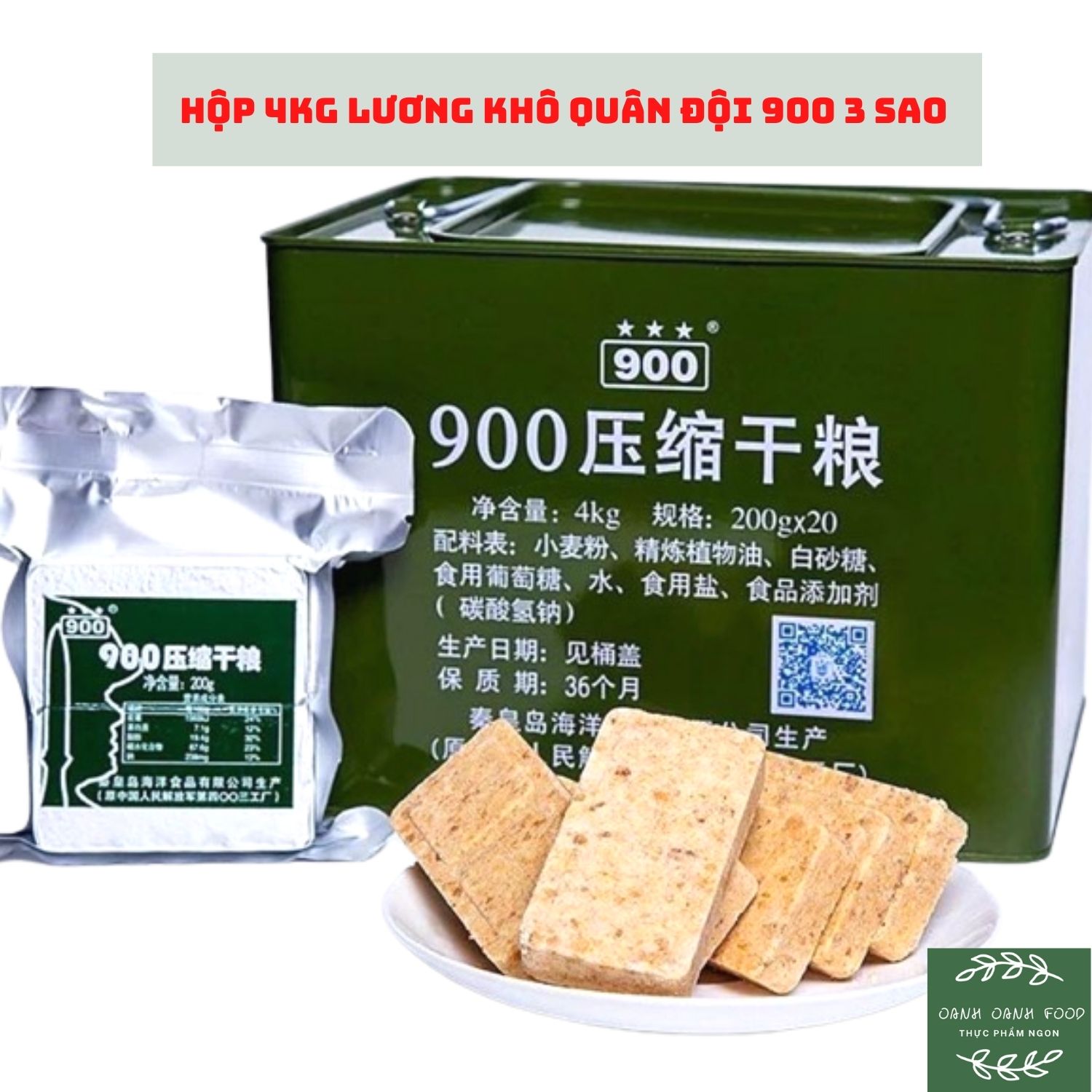 Hàng có sẵn: 1 hộp 4kg lương khô quân đội hàng chuẩn