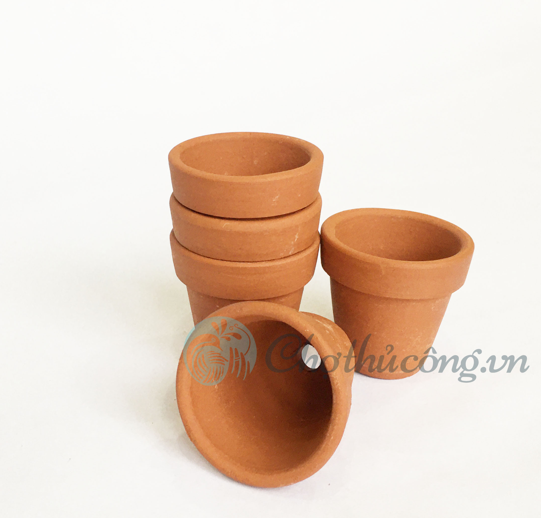Combo 5 Chậu đất nung mini có lỗ xinh xắn, vintage làm chậu trồng sen đá, xương rồng, hoa handmade