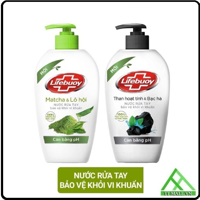 Nước Rửa Tay Lifebuoy Thiên Nhiên Than Hoạt Tính - Matcha Lô Hội 450g