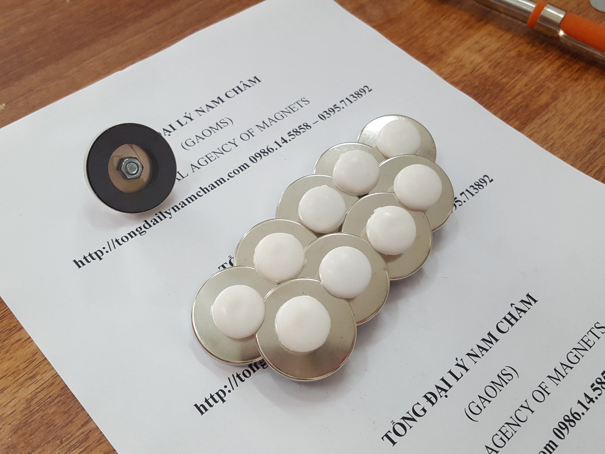 Nam châm đính bảng D32, có núm trắng- 10 cái