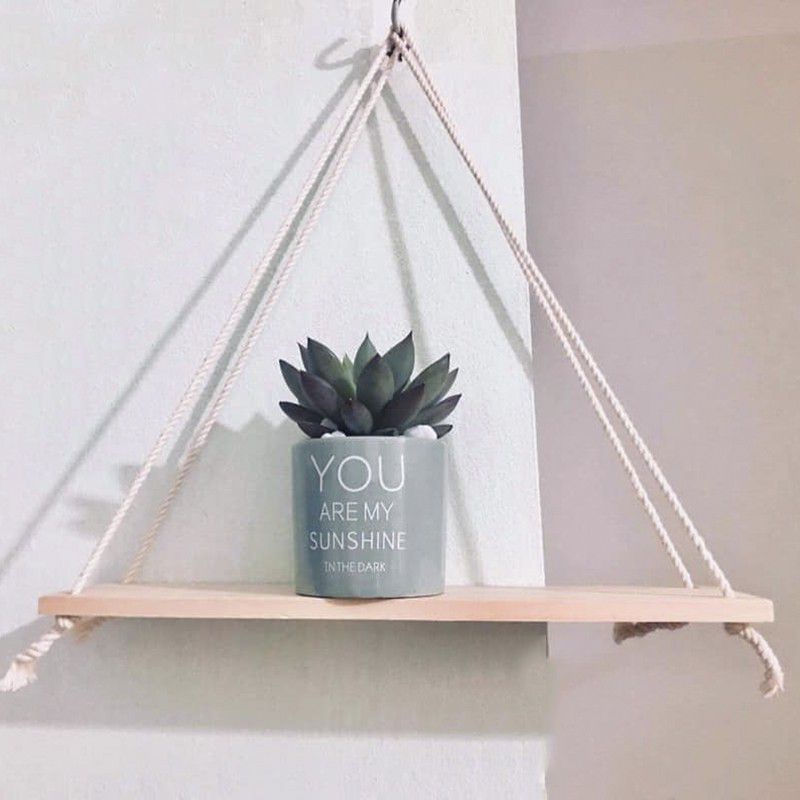 Kệ gỗ treo tường, giá treo tường dài 60cm kèm dây