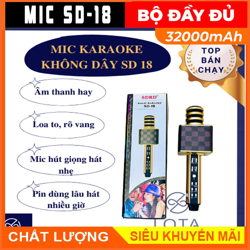Mic karaoke sd-18 bluetooth - mic karaoke bluetooth giá cực sốc - mic karaoke du lịch cao cấp mic karaoke bluetooth sdrd sd-18 thiết kế đẹp mắt hát hay âm thanh to rõ cực hay - bh 12 tháng