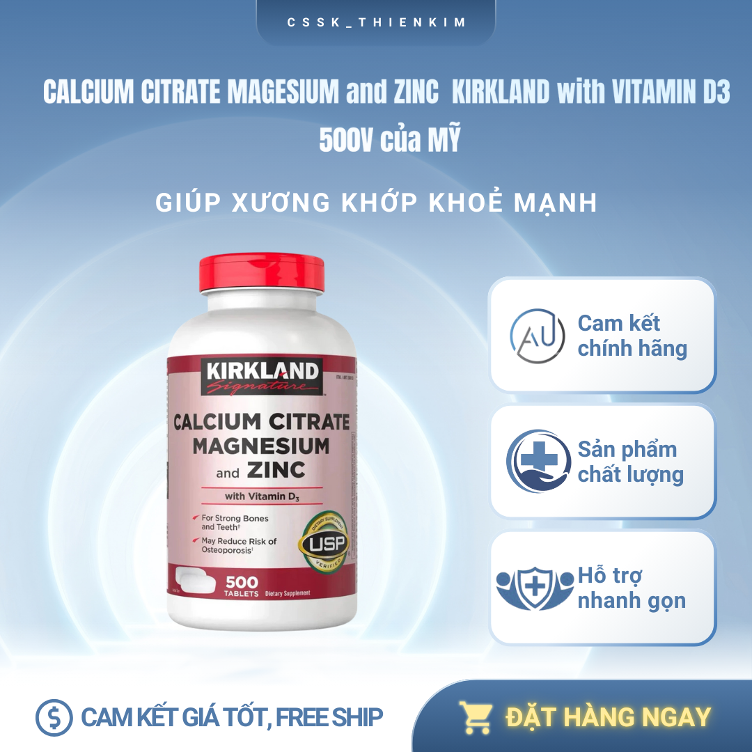 Viên uống Kirkland Calcium Citrate Magnesium And Zinc 500v