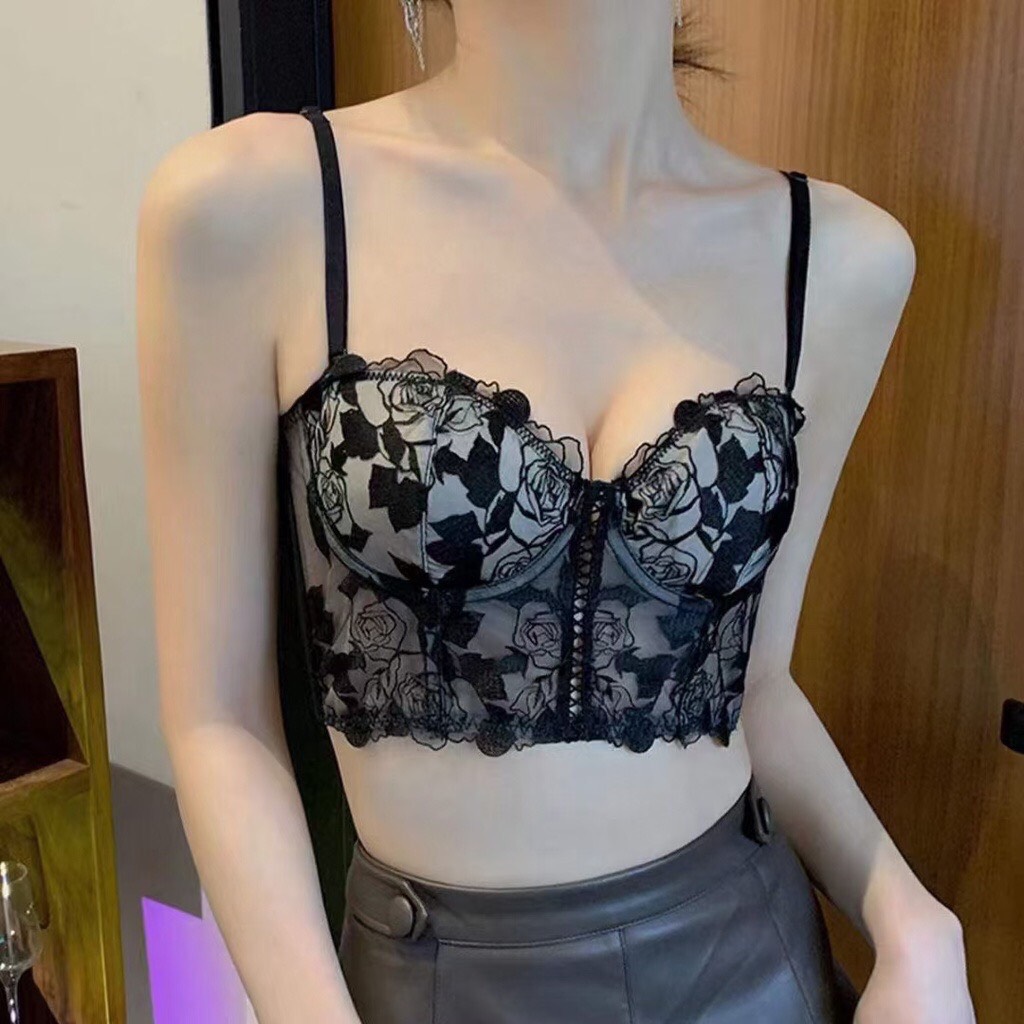 Áo ngực ren hoa bra corset đệm mỏng có gọng tạo khe vòng 1- Áo lót bralette ren mỏng có đệm mút tháo dời hàng Cao Cấp