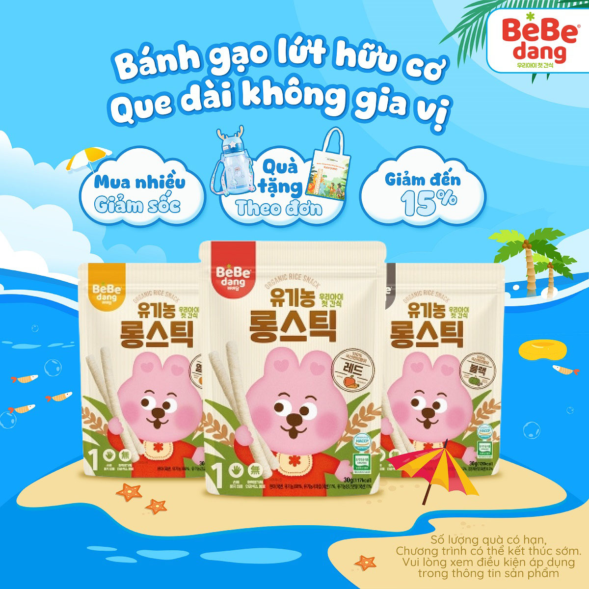 Bánh ăn dặm gạo lứt hữu cơ que dài bebedang cho bé 6 tháng tuổi - aladdin vina