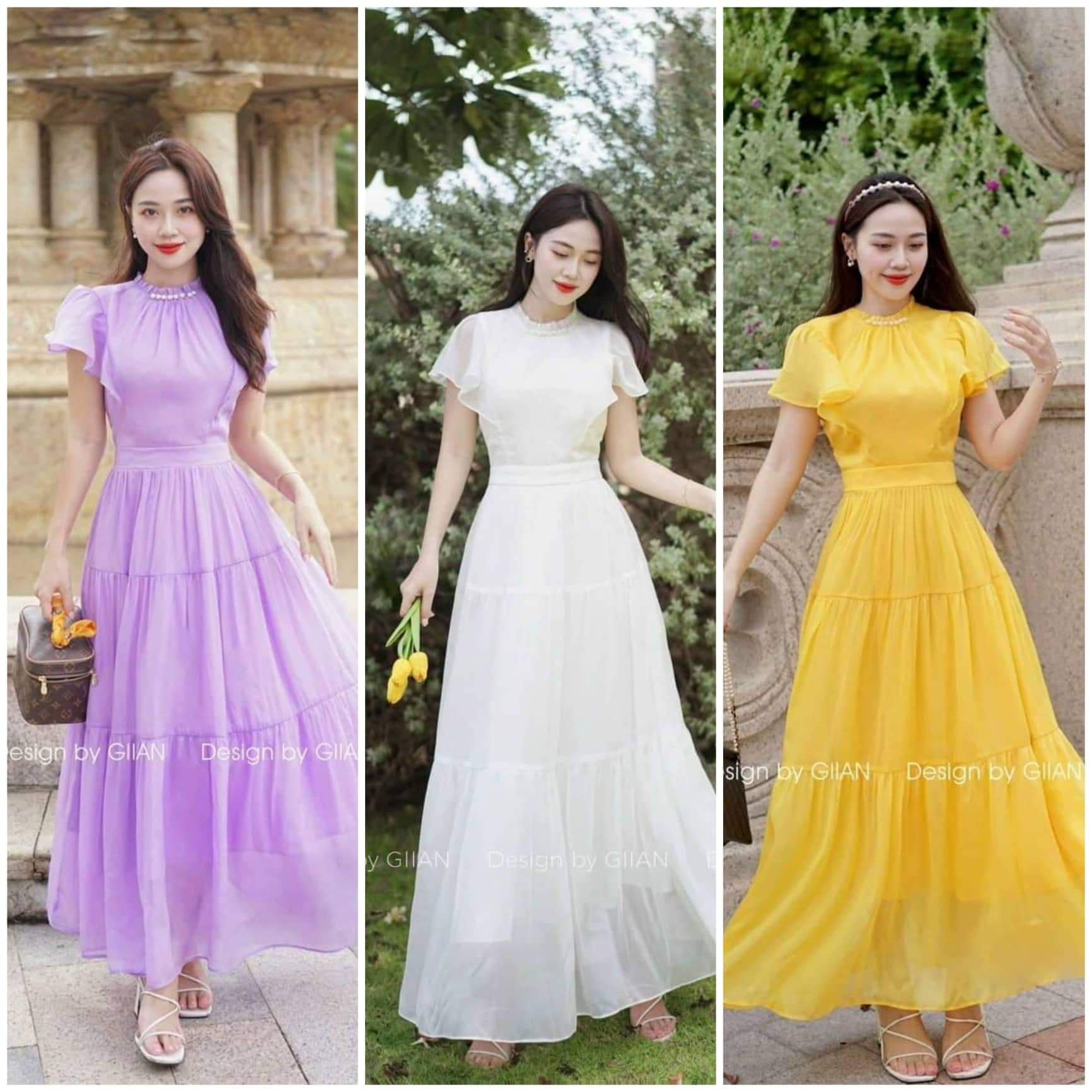 Đầm voan maxi dự tiệc hai lớp hàng cao cấp