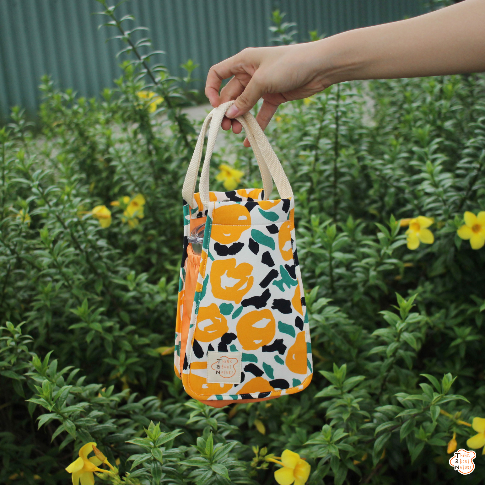 Túi vải đựng bình nước bình giữ nhiệt ly giữ nhiệt họa tiết Hoa cam Orange Flower/ Túi xách nữ